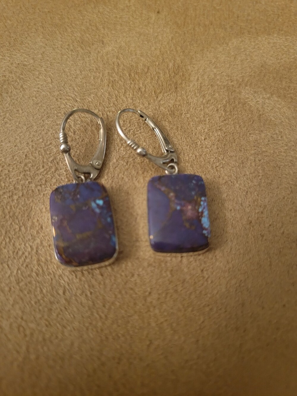 Sterling Silver Mojave Purple Turquoise Rectangle  Earrings